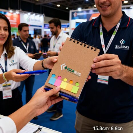 bloco-de-anotacoes-com-caneta-personalizado-brindes-sp (4) Detalhe de uma mão segurando o Bloco de Anotações Com Caneta Personalizado.