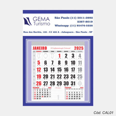 Calendário de Parede 2025 Personalizado