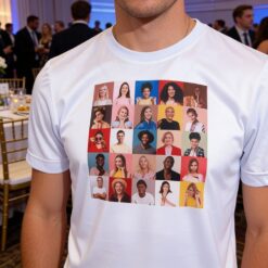 Homem usando camiseta de poliester branca